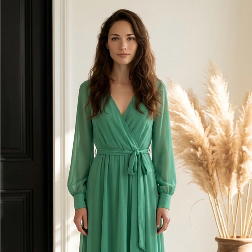 bigHit fashion Green Long Sleeve Wrap Dress Size L